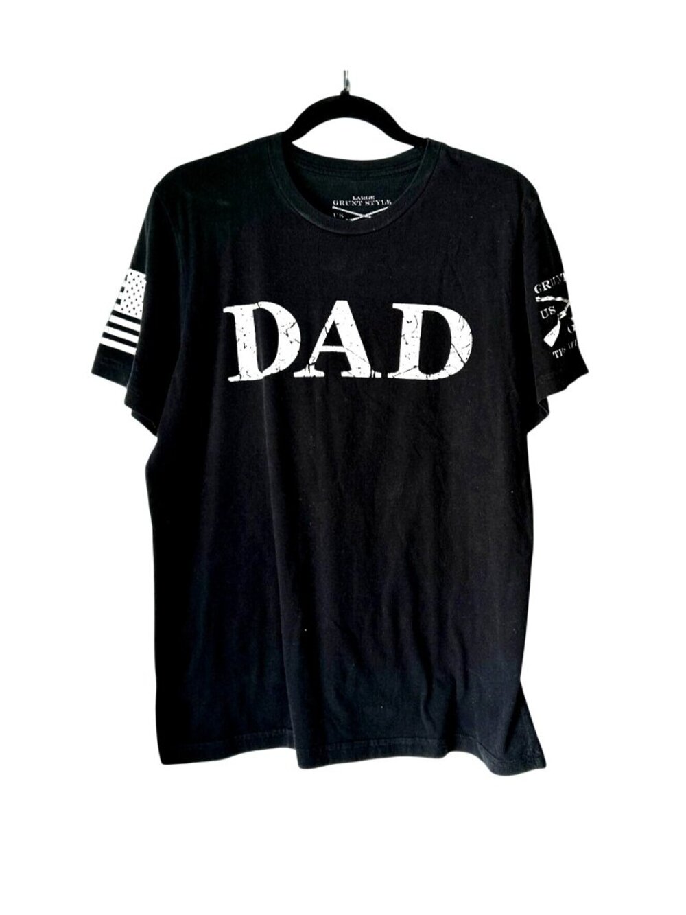 Grunt Style Mens Black "Dad" T-Shirt Large Made In USA 100% Cotton Patriotic Gra